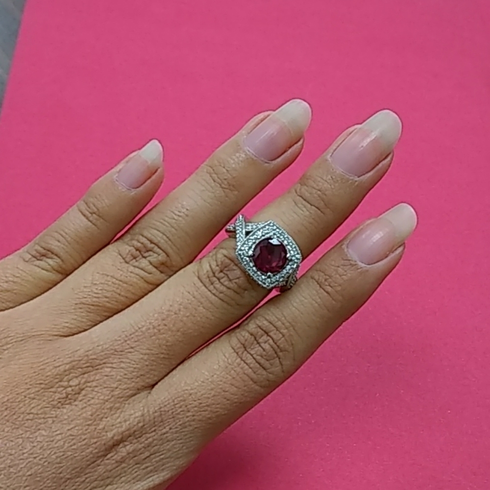 Sterling Solid Silver 925 With Red Gem Ring - image 7